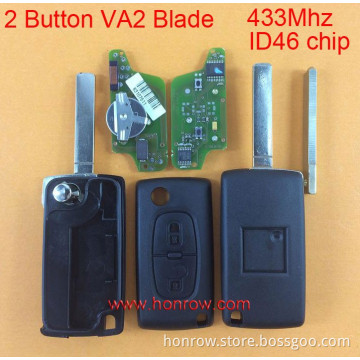 2 button Citroen ASK flip remote key with VA2 307 blade 433Mhz ID46 Chip for Citroen remote key (After April 2011 year car)